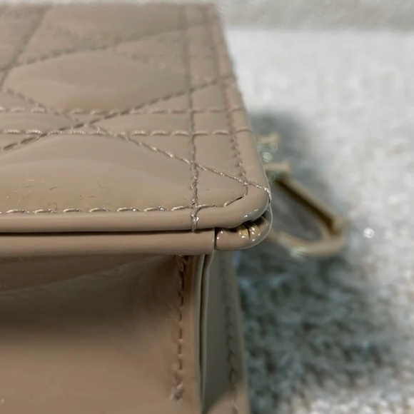 Authentic Dior Lady Dior Hazelnut Patent Cannage Pouch on Chain - Picture 6 of 16